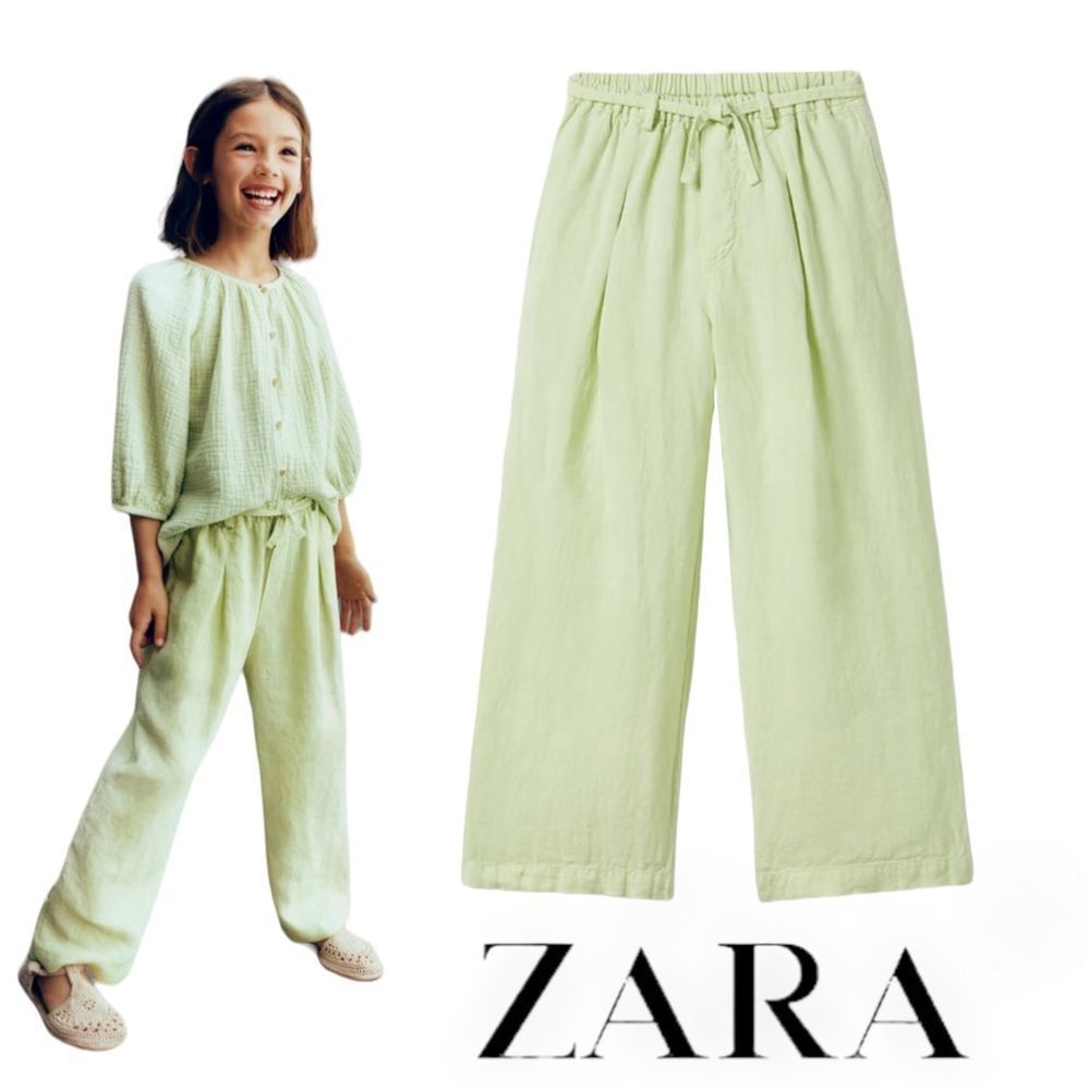 ZARA Kids | Green | FLOWY LINEN PANTS